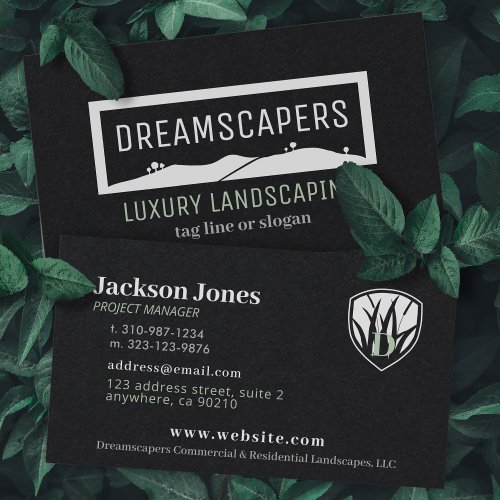 White on Black Modern Landscaping Business Cards