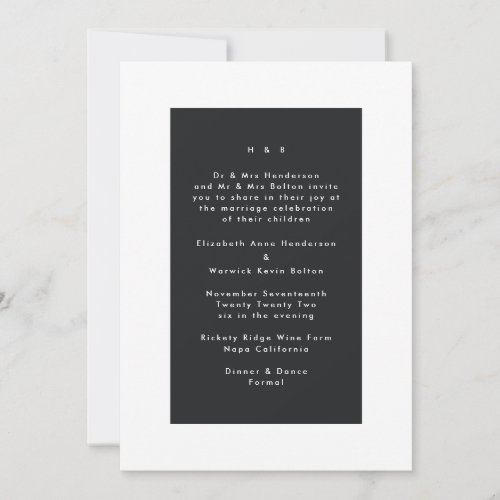 White on Black Modern Minimalistic Simple Wedding Invitation