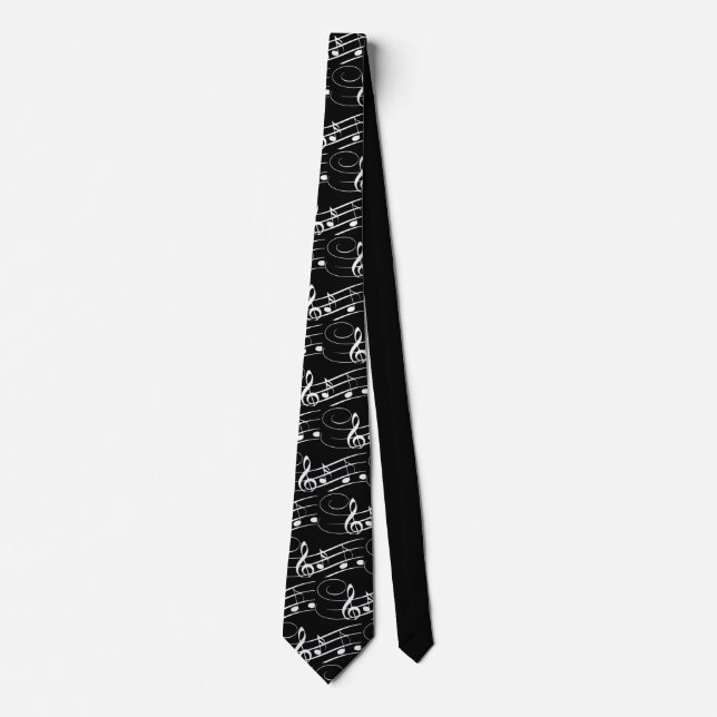 White on Black Music Notes Neck Tie (Front)