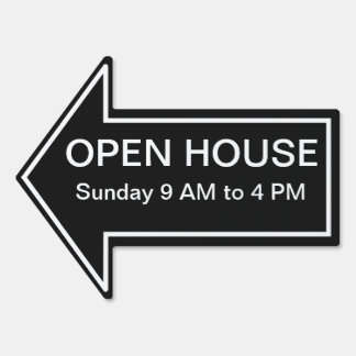White on Black Open House Arrow Yard Sign