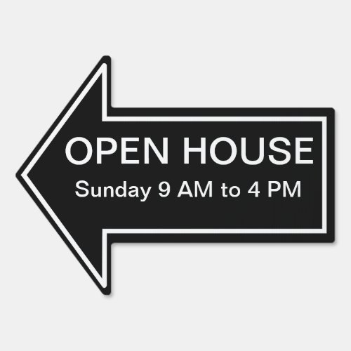 White on Black Open House Arrow Yard Sign