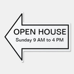 White on Black Open House Arrow Yard Sign