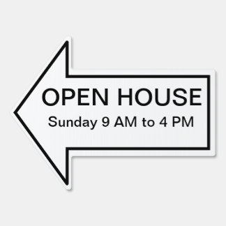 White on Black Open House Arrow Yard Sign