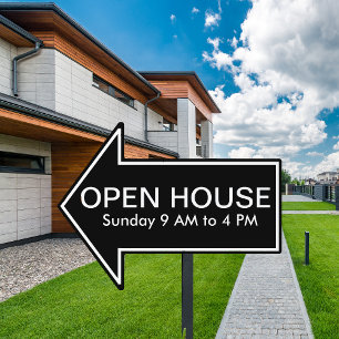White on Black Open House Arrow Yard Stake Sign