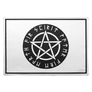 White On Black Pentacle And Runic Elements Cloth Placemat