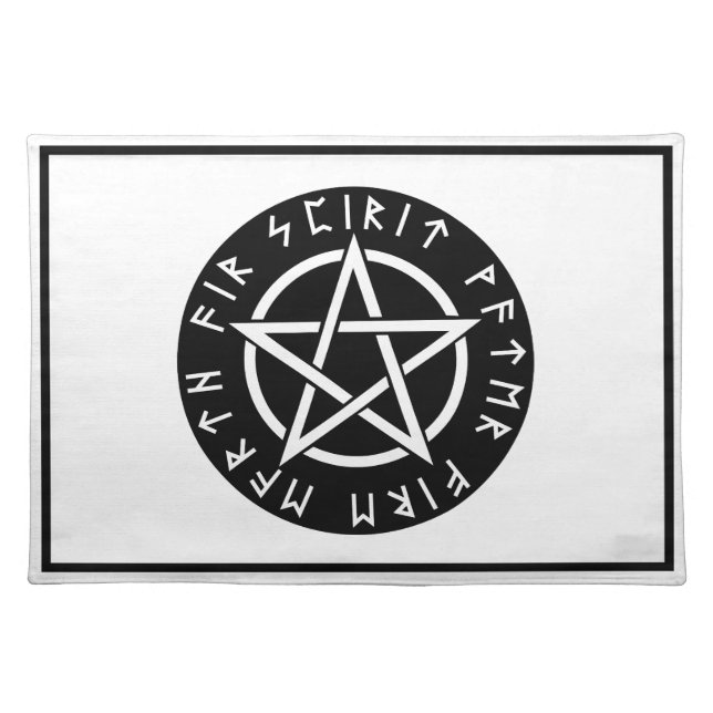 White On Black Pentacle And Runic Elements Cloth Placemat (Front)