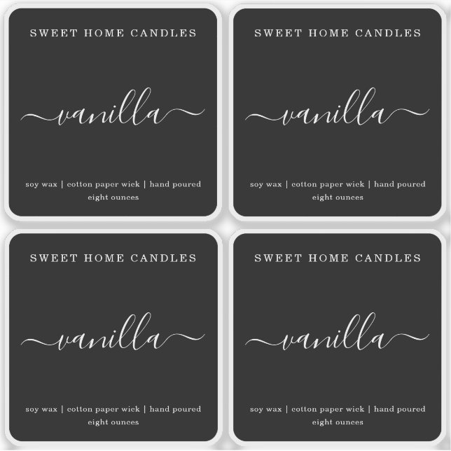 White on Black Personalized Candle Label Sticker (Front)