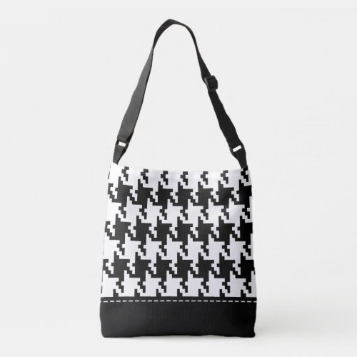 White On Black Pied De Poule Seamless Pattern Crossbody Bag