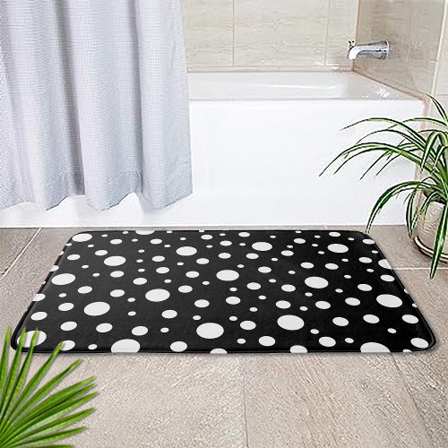 White on Black Polka Dot Pattern Bath Mat