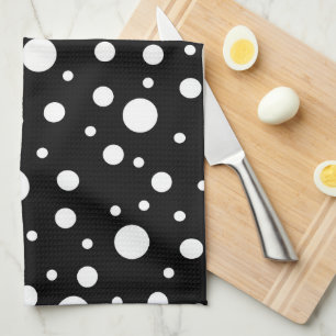 White on Black Polka Dot Pattern Kitchen Towel