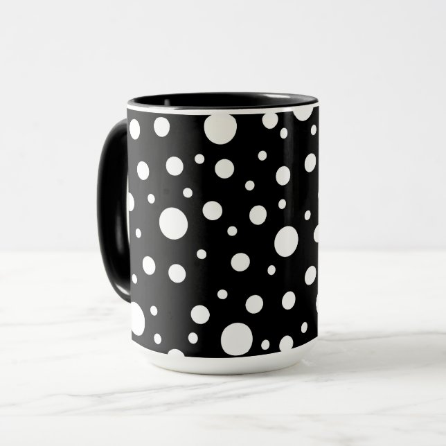 White on Black Polka Dot Pattern Mug (Front Left)