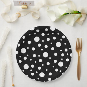 White on Black Polka Dot Pattern Paper Plates