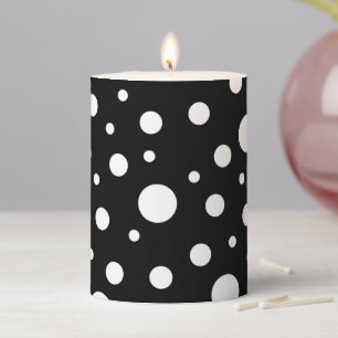 White on Black Polka Dot Pattern Pillar Candle