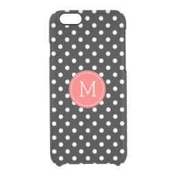 White On Black Polka Dots Coral Red Accent Clear iPhone 6/6S Case