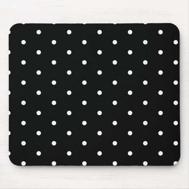 White on Black Polka Dots Mouse Pad (Front)