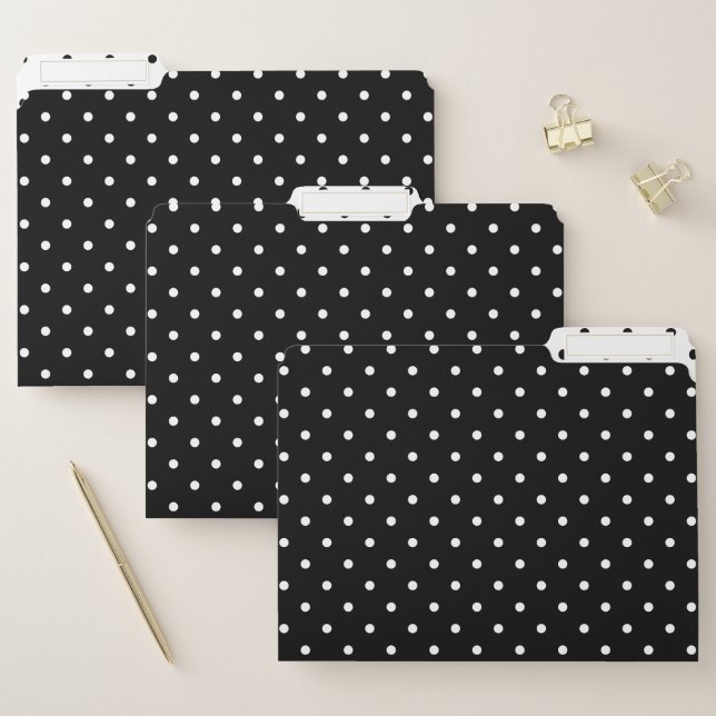 White On Black Polka Dots Pattern Custom Text File Folder (Set)