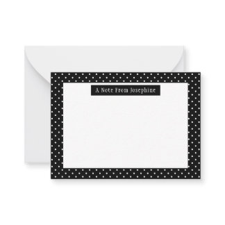 White On Black Polka Dots Pattern Custom Text Note Card