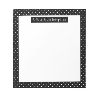 White On Black Polka Dots Pattern Custom Text Notepad
