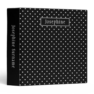 White On Black Polka Dots Pattern With Custom Name 3 Ring Binder