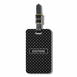 White On Black Polka Dots Pattern With Custom Name Luggage Tag