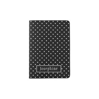White On Black Polka Dots Pattern With Custom Name Passport Holder