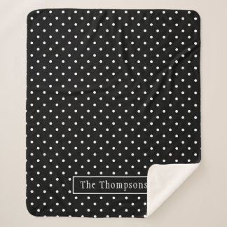White On Black Polka Dots Pattern With Custom Name Sherpa Blanket