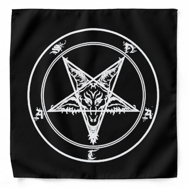White on Black Satanic Altar Cloth Bandana (Front)