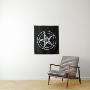 White on Black Satanic Altar Tapestry