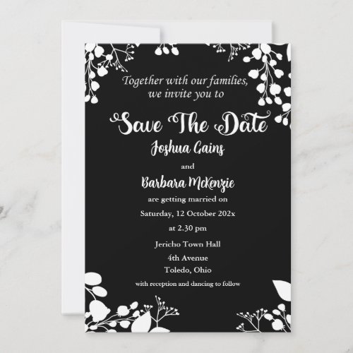 White on Black Save The Date Invitation