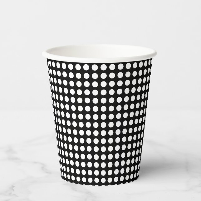White on Black Small Size Horizontal Polka Dots Paper Cups (Front)