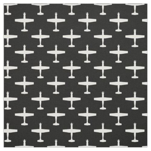 White on Black T_6 Texan 2 Silhouette Pattern Fabric