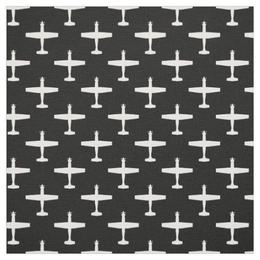 White on Black T-6 Texan 2 Silhouette Pattern Fabric