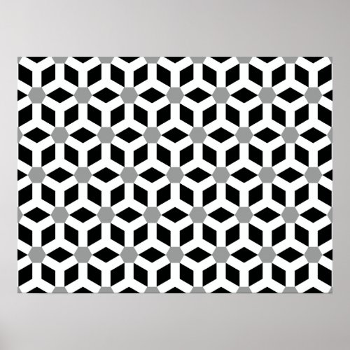 White on Black Tiled Hex Poster