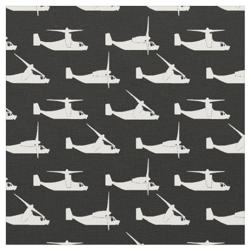 White on Black V-22 Osprey Side View Pattern Fabric