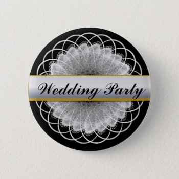 White On Black Vintage Lacy Wedding Party Button 3 by SpringArt2012 at Zazzle