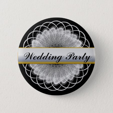 White On Black Vintage Lacy Wedding Party Button 3