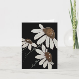 White on black watercolor daisies - folded blank card