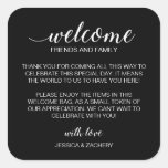White on Black Wedding Welcome Gift Bag Basket Square Sticker