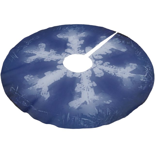 White on Blue-Black Snowflake Brushed Polyester Tree Skirt (Angled)