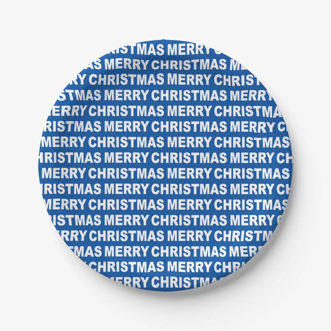 Blue Christmas Typography Paper Plates