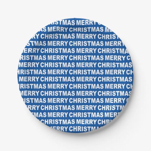 White on Blue Christmas Typography Paper Plates