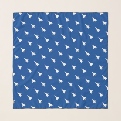 White on Blue F_15 Jet Pattered Scarf