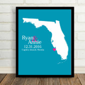 White on Blue, Florida State Map 8.5"x11" Print (Varying Colors)