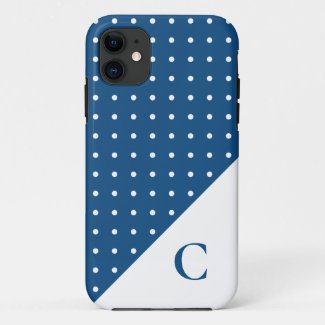 White on Blue Polka Dot Pattern Monogram Case-Mate iPhone Case