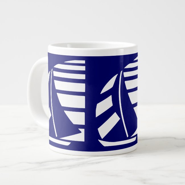 White on Blue Racing Boats Jumbo Coffee Mug