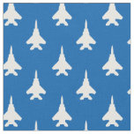 White on Blue Strike Eagle Fighter Jet Pattern Fabric