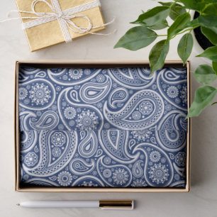 White on blue vintage paisley pattern tissue paper