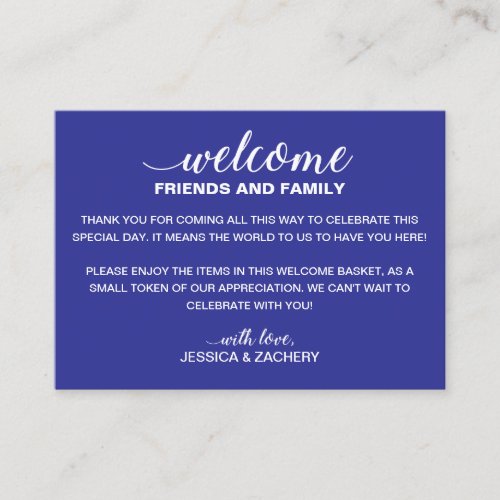 White On Blue Wedding Welcome Gift Bag Basket Place Card