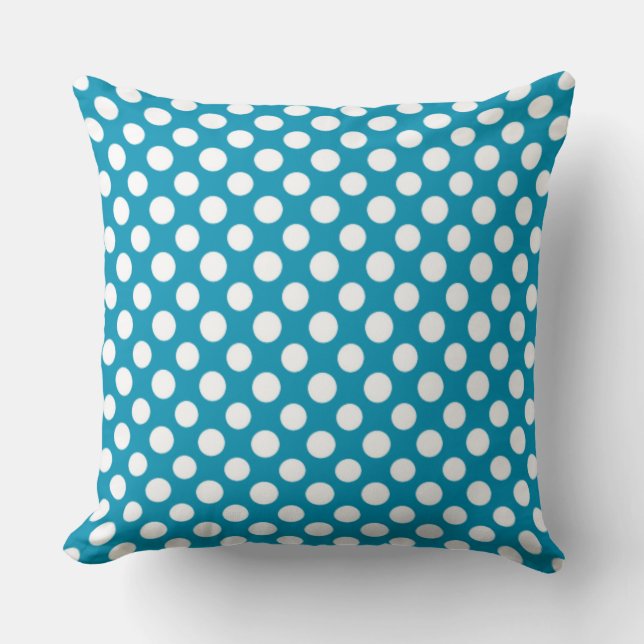 White on Bright Blue Jumbo Polka Dots Throw Pillow (Front)