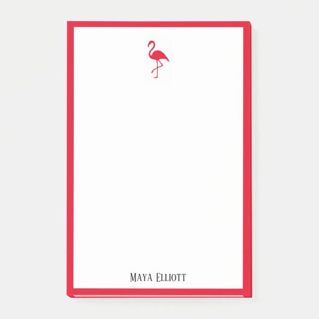 White on Bright Cherry Red Flamingo & Border, Name Post-it Notes (Front)